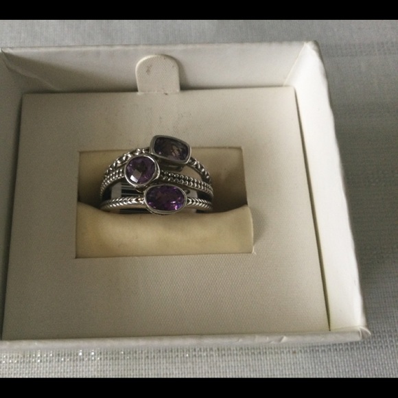 Sterling Silver Three Row Amethyst Ring - Picture 2 of 7
